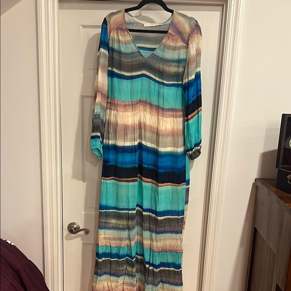 Blue Long Sleeve V-Neck maxi